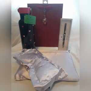 New Kate Spade Water Bottle,Pen With Hearts And Eye Mask With Cosmedic Pouch NWT